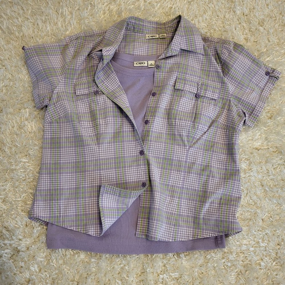 Cato Women's Button Blouse w/Tank, Pastel Purple, Medium/Large - Picture 1 of 12